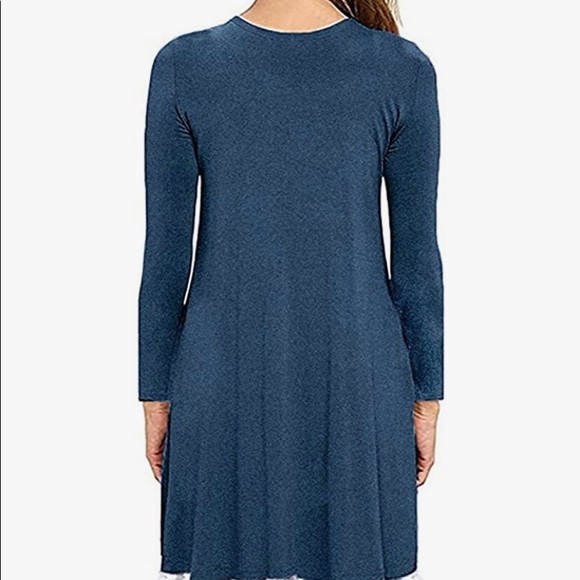 Halife Women Casual Loose Crew Neck Long Sleeve T-Shirt Swing Dress with Pockets - Picture 2 of 6